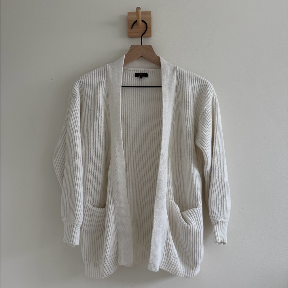 Quince Organic Cotton Ribbed Open-Front Cardigan – White